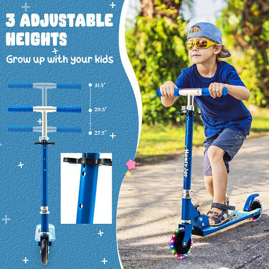 Folding Kick Scooter with 3 Adjustable Heights for Kids-Pink