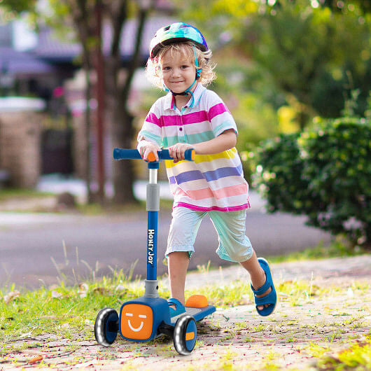 Folding Adjustable Kids Toy Scooter with LED Flashing Wheels Horn 4 Emoji Covers-Green