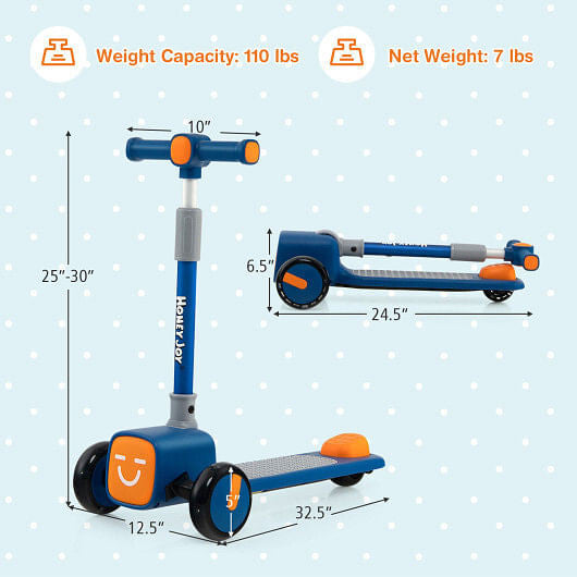 Folding Adjustable Kids Toy Scooter with LED Flashing Wheels Horn 4 Emoji Covers-Green